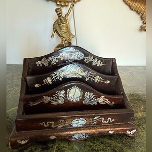 Vintage Mahogany and mother of pearl inlay Letter Organizer
